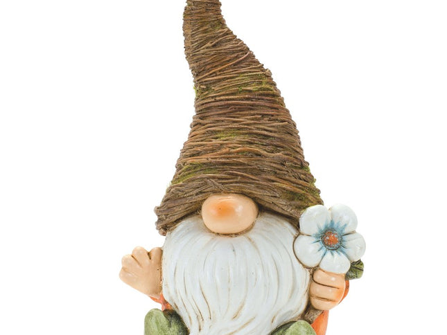 Set of Two Brown Polyresin Standing Gnome Tabletop Sculpture