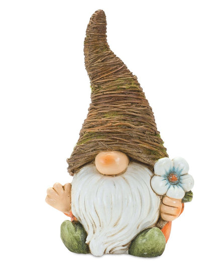 Set of Two Brown Polyresin Standing Gnome Tabletop Sculpture