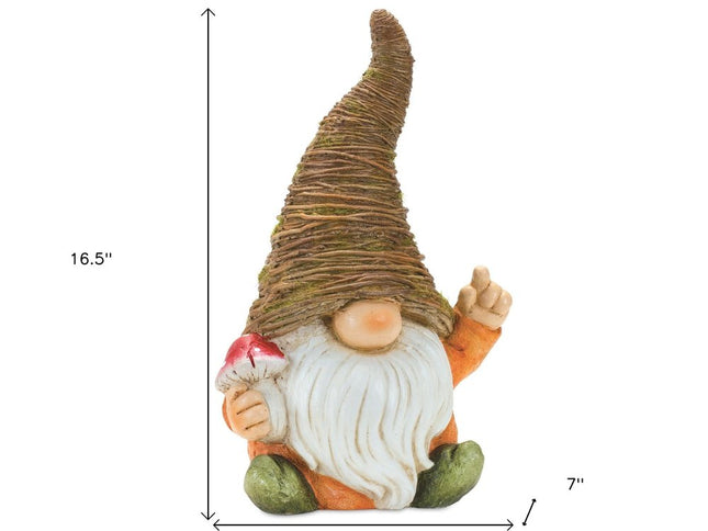 Set of Two Brown Polyresin Standing Gnome Tabletop Sculpture