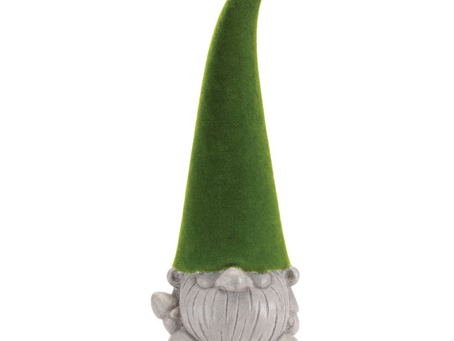 Set of Two Green Terracotta Standing Gnome Tabletop Sculpture