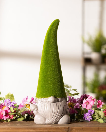 Set of Two Green Terracotta Standing Gnome Tabletop Sculpture