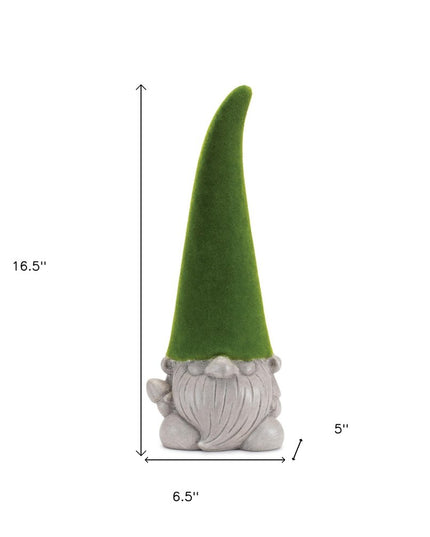 Set of Two Green Terracotta Standing Gnome Tabletop Sculpture