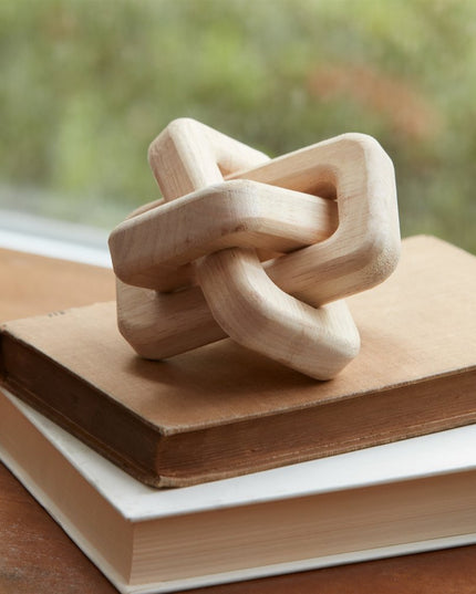 Set of Three Beige Wood Tabletop Sculpture