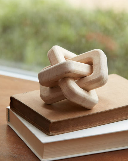 Set of Three Beige Wood Tabletop Sculpture