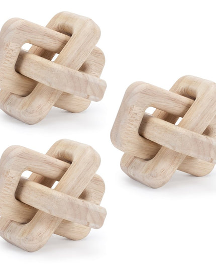 Set of Three Beige Wood Tabletop Sculpture