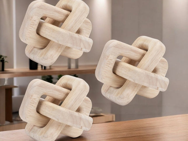 Set of Three Beige Wood Tabletop Sculpture