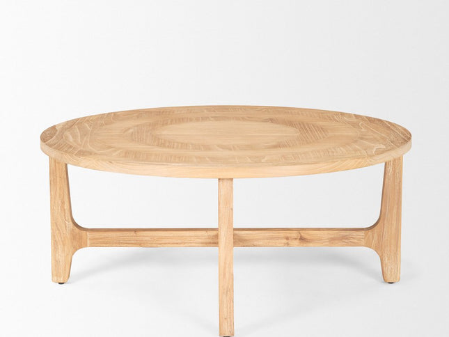 39" Natural and White Solid Wood Round Distressed Coffee Table