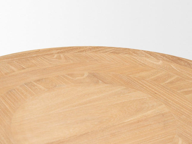 39" Natural and White Solid Wood Round Distressed Coffee Table