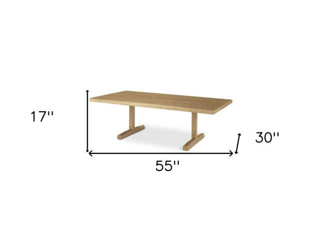 55" Natural Solid Wood Double Pedestal Coffee Table
