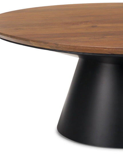 40" Brown and Black Solid Wood and Iron Round Pedestal Coffee Table