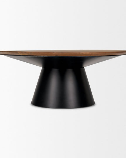 40" Brown and Black Solid Wood and Iron Round Pedestal Coffee Table