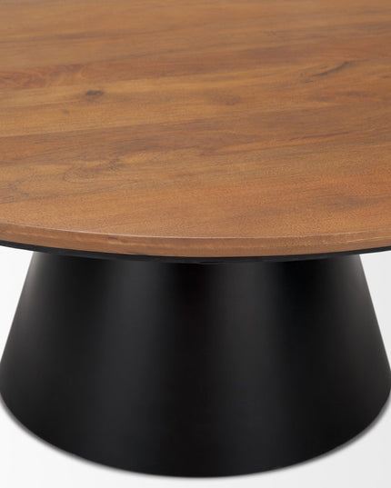 40" Brown and Black Solid Wood and Iron Round Pedestal Coffee Table