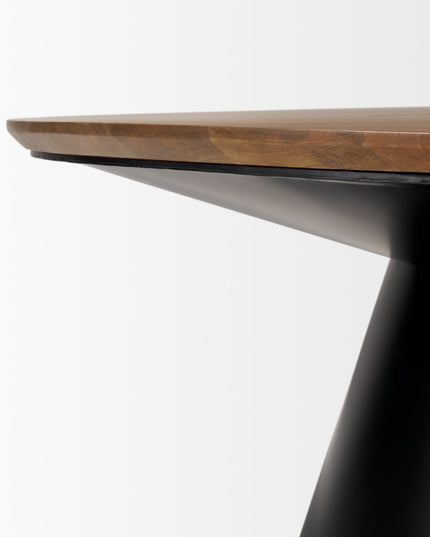 40" Brown and Black Solid Wood and Iron Round Pedestal Coffee Table