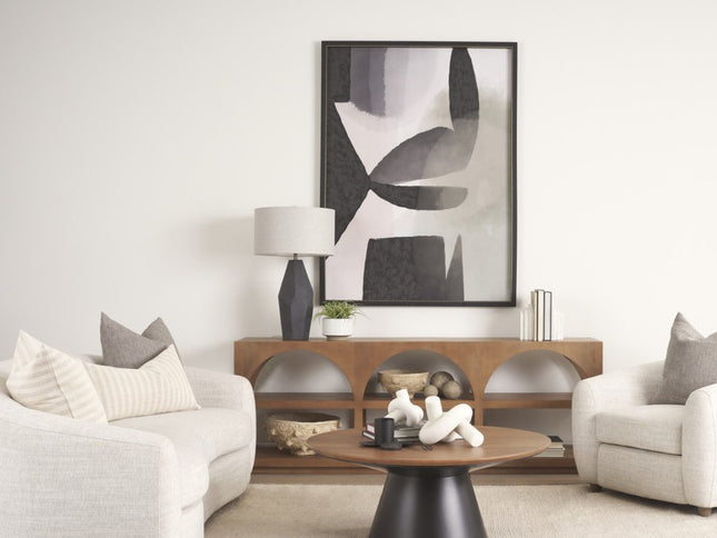 40" Brown and Black Solid Wood and Iron Round Pedestal Coffee Table