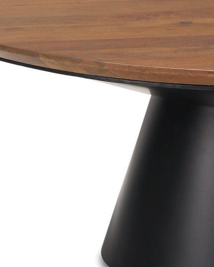 40" Brown and Black Solid Wood and Iron Round Pedestal Coffee Table