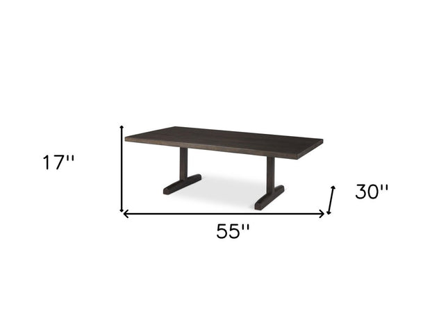 55" Dark Brown Solid Wood Double Pedestal Coffee Table