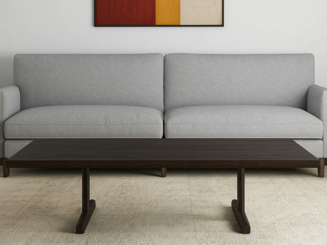 55" Dark Brown Solid Wood Double Pedestal Coffee Table