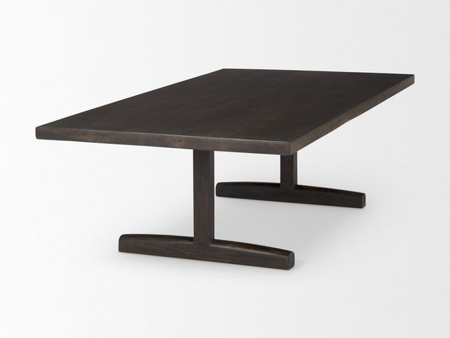 55" Dark Brown Solid Wood Double Pedestal Coffee Table