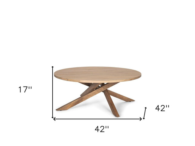 42" Natural Solid Wood Round Cross Legs Coffee Table