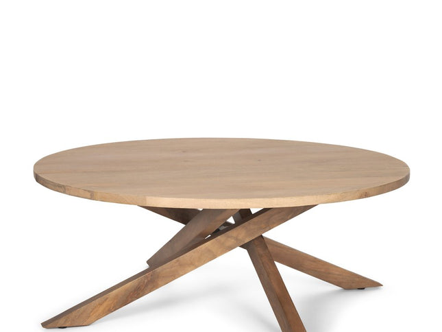 42" Natural Solid Wood Round Cross Legs Coffee Table