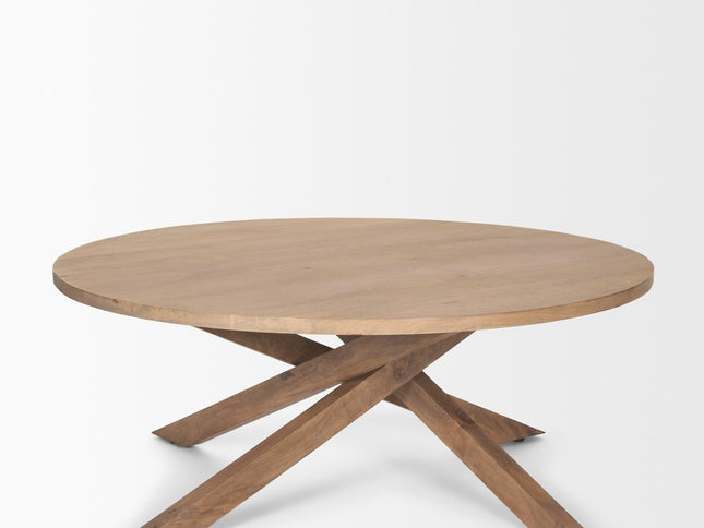 42" Natural Solid Wood Round Cross Legs Coffee Table