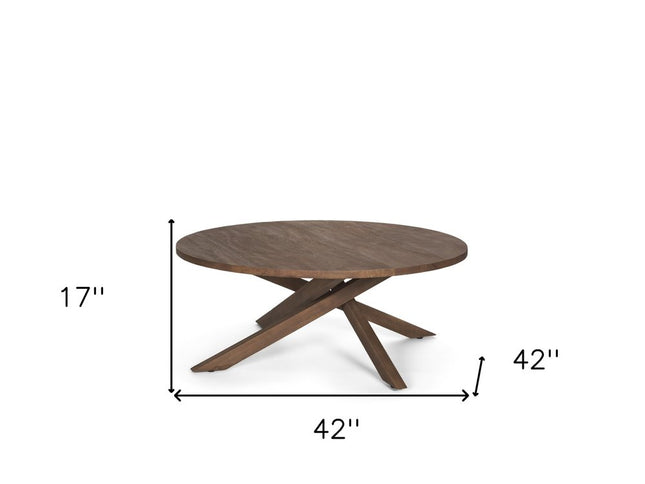 42" Brown Solid Wood Round Cross Legs Coffee Table