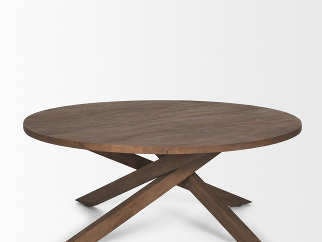 42" Brown Solid Wood Round Cross Legs Coffee Table