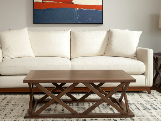 48" Brown Solid Wood Geo Frame Coffee Table