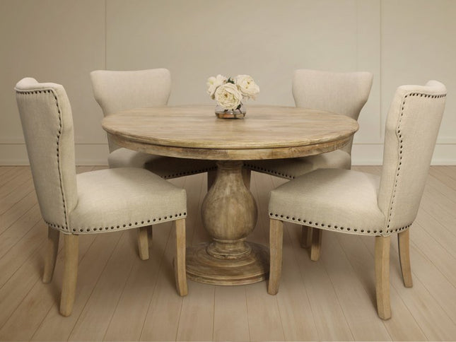 Five Piece Natural Round Solid Wood Dining Set with Four Chairs