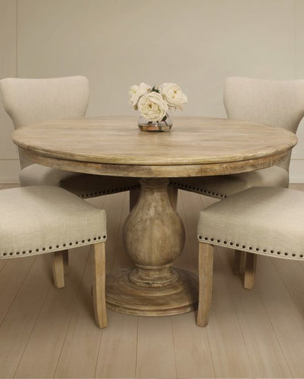 Five Piece Natural Round Solid Wood Dining Set with Four Chairs