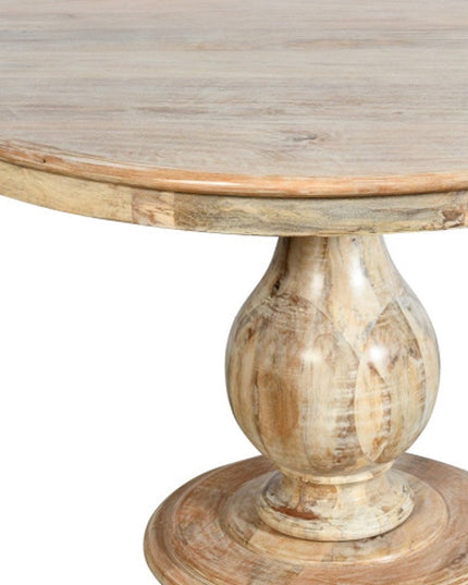 Five Piece Natural Round Solid Wood Dining Set with Four Chairs