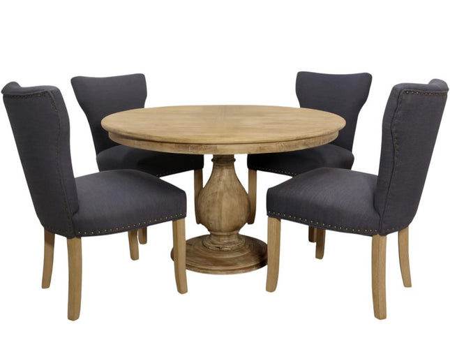 Five Piece Natural Round Solid Wood Dining Set with Four Chairs