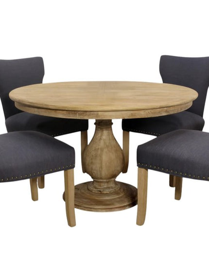 Five Piece Natural Round Solid Wood Dining Set with Four Chairs