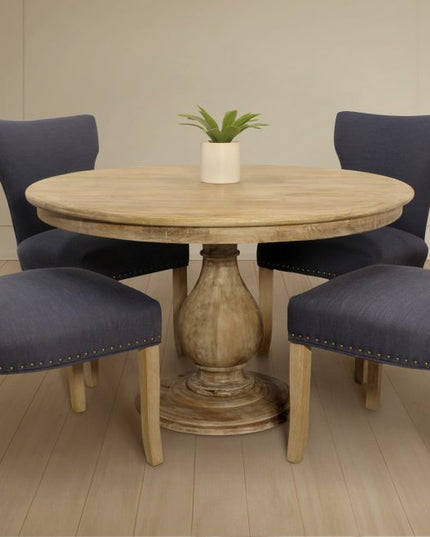 Five Piece Natural Round Solid Wood Dining Set with Four Chairs