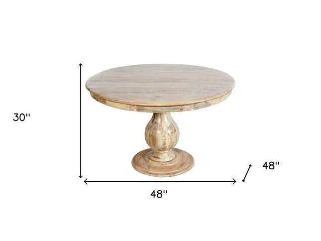 Five Piece Natural Round Solid Wood Dining Set with Four Chairs