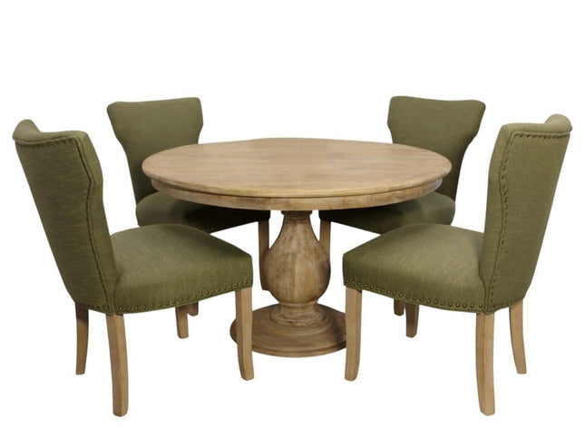 Five Piece Natural Round Solid Wood Dining Set with Four Chairs