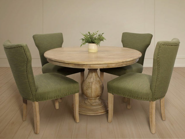 Five Piece Natural Round Solid Wood Dining Set with Four Chairs