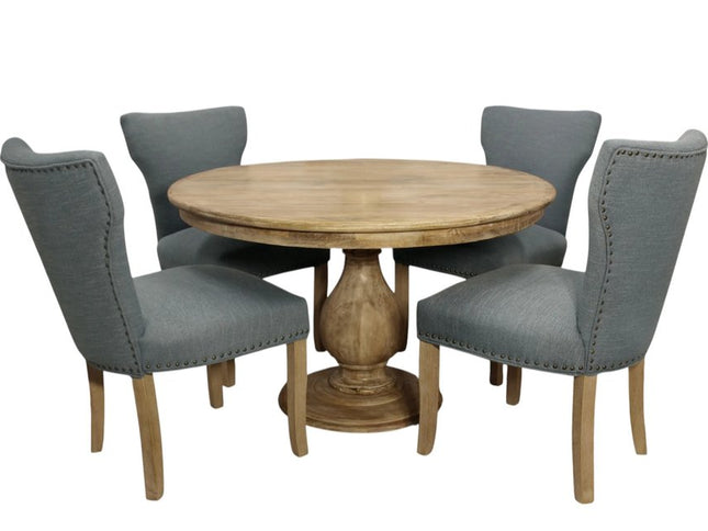 Five Piece Natural Round Solid Wood Dining Set with Four Chairs