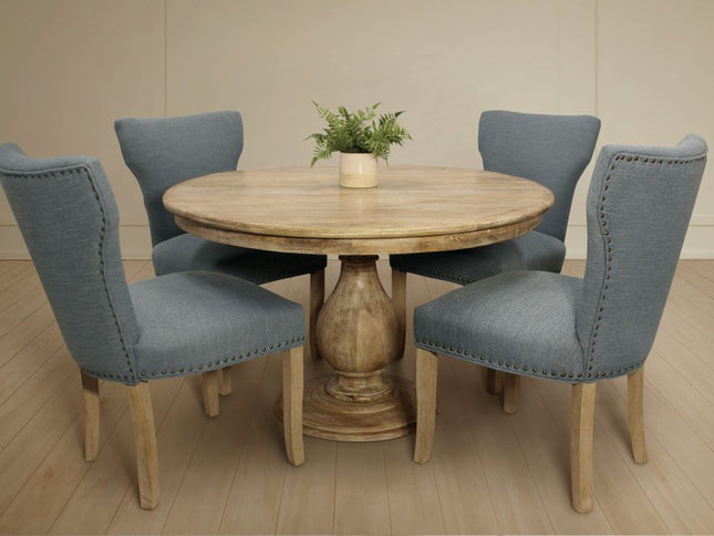 Five Piece Natural Round Solid Wood Dining Set with Four Chairs