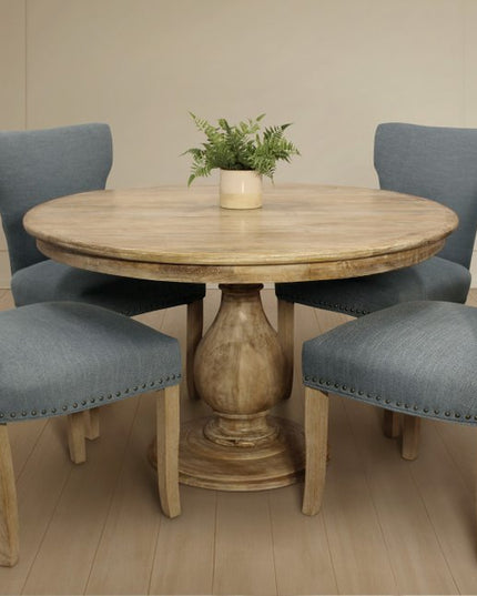Five Piece Natural Round Solid Wood Dining Set with Four Chairs