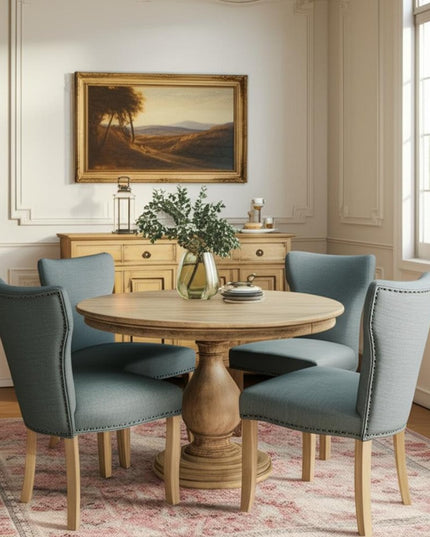 Five Piece Natural Round Solid Wood Dining Set with Four Chairs