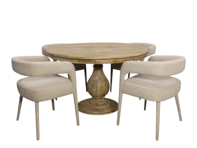 Five Piece Dark Brown Round Solid Wood Dining Set with Four Chairs
