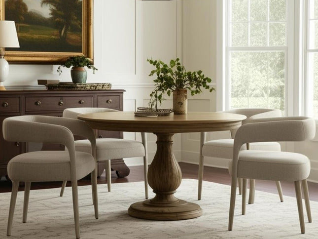 Five Piece Dark Brown Round Solid Wood Dining Set with Four Chairs