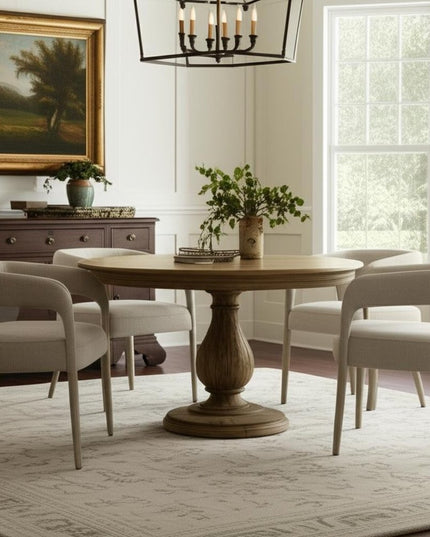 Five Piece Dark Brown Round Solid Wood Dining Set with Four Chairs