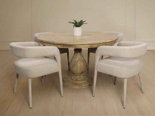 Five Piece Dark Brown Round Solid Wood Dining Set with Four Chairs