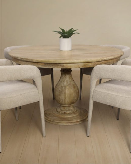 Five Piece Dark Brown Round Solid Wood Dining Set with Four Chairs