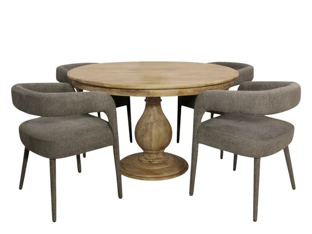 Five Piece Dark Brown Round Solid Wood Dining Set with Four Chairs