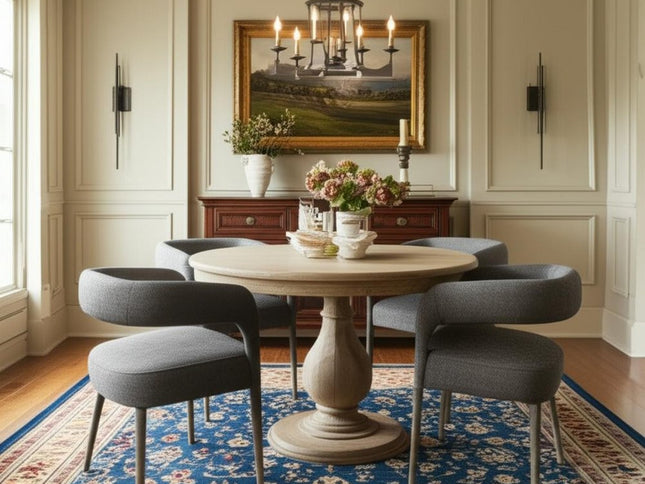 Five Piece Dark Brown Round Solid Wood Dining Set with Four Chairs