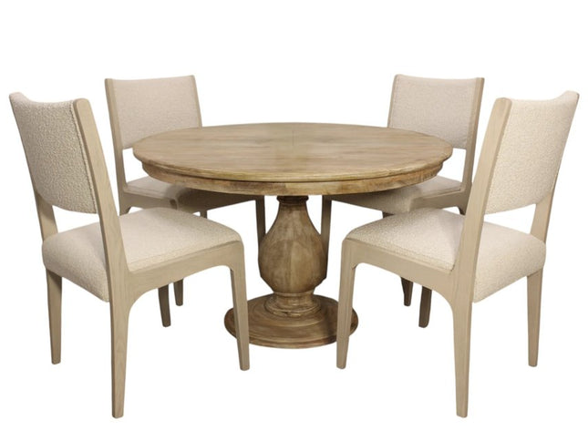 Five Piece Natural Round Solid Wood Dining Set with Four Chairs
