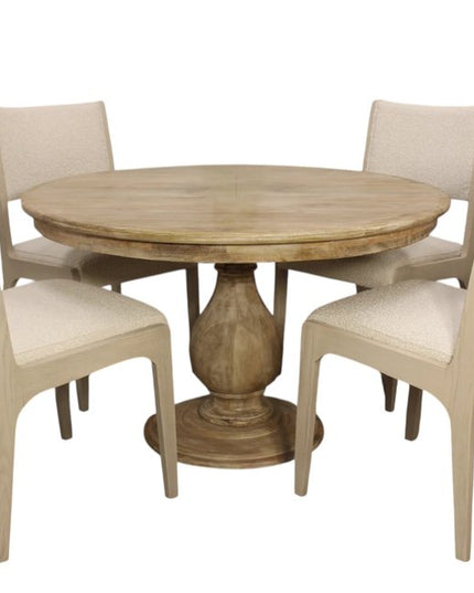 Five Piece Natural Round Solid Wood Dining Set with Four Chairs